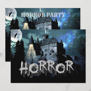 Halloween Horror haunted House Scary Blue Night Invitation