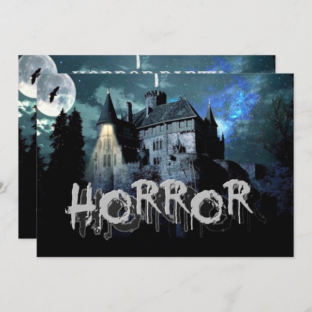 Halloween Horror haunted House Scary Blue Night Invitation (Front/Back)