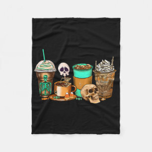 Halloween Horror Latte Coffee Cups Skeleton Hand A Fleece Blanket
