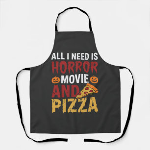 Halloween Horror Movie and Pizza Typography Apron