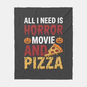 Halloween Horror Movie and Pizza Typography Fleece Blanket