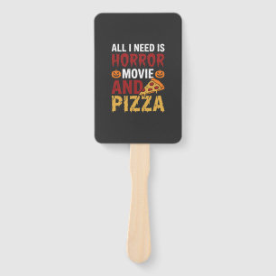 Halloween Horror Movie and Pizza Typography Hand Fan