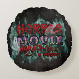 Halloween Horror Movie Marathon In Progress Round Pillow