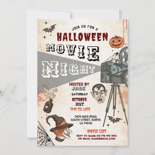 Halloween Horror Movie Night Film Vampires Scary Invitation (Front)