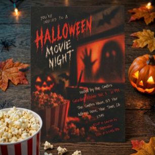 Halloween Horror Movie Night Popcorn Spooky Invitation