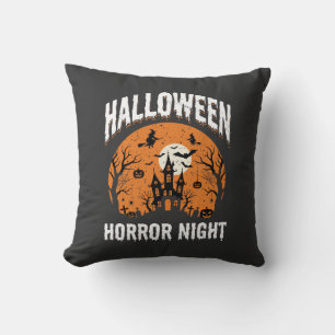 Halloween Horror Night Haunted Castle Vintage Throw Pillow