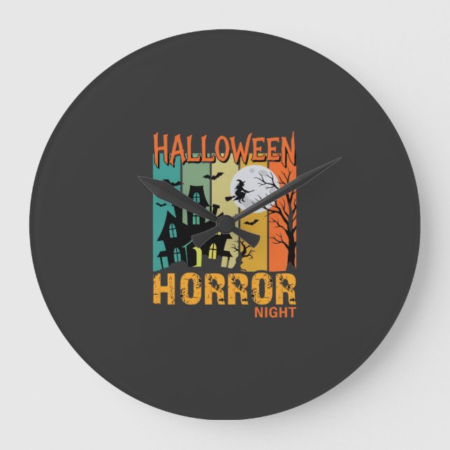 Halloween Horror Night Haunted House Vector_1 Large Clock (Front)