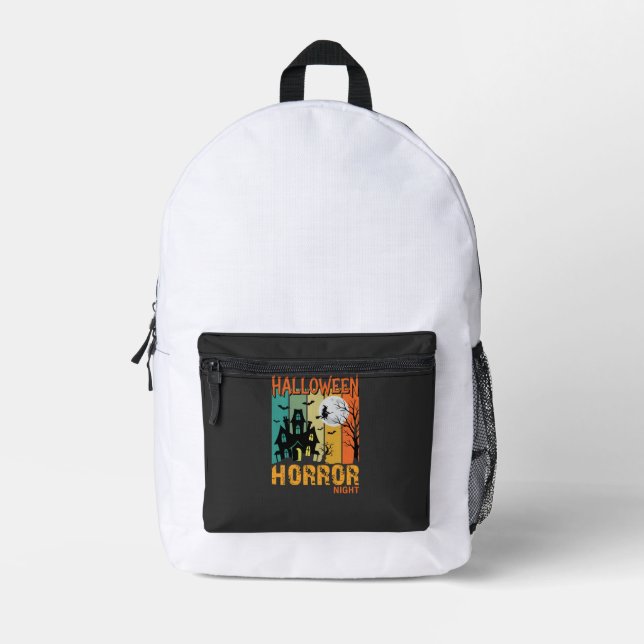 Halloween Horror Night Haunted House Vector_1 Printed Backpack (Front)
