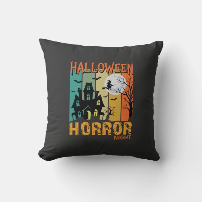 Halloween Horror Night Haunted House Vector_1 Throw Pillow (Front)