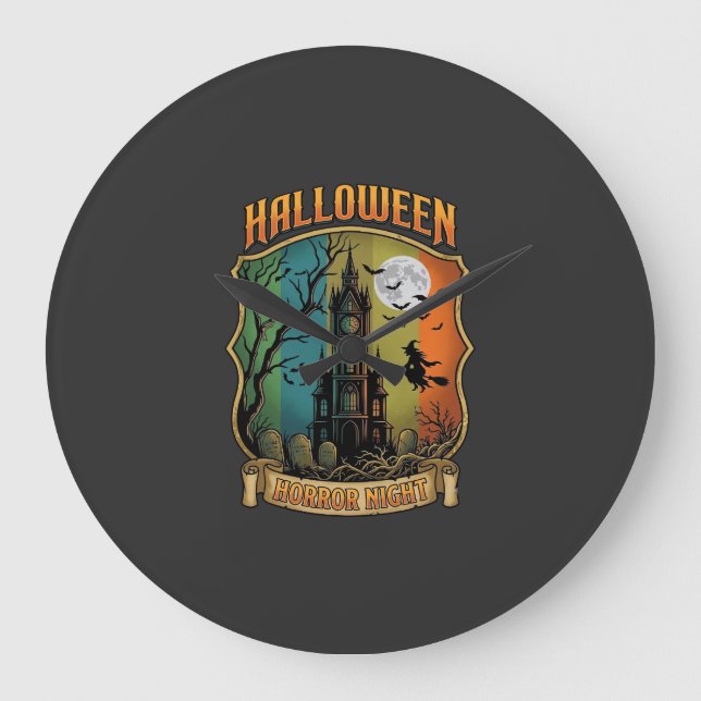 Halloween Horror Night Haunted House Witch Full Mo Large Clock (Front)