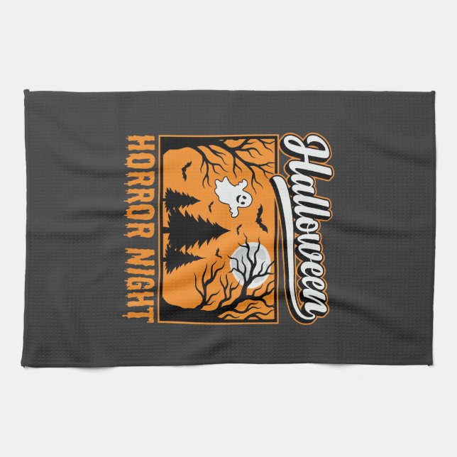 Halloween Horror Night Retro Ghost Forest Kitchen Towel (Horizontal)