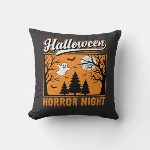 Halloween Horror Night Retro Ghost Forest Throw Pillow