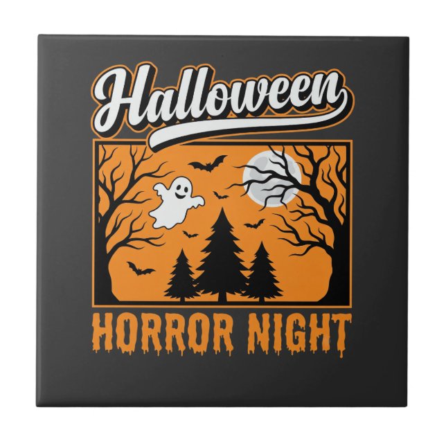 Halloween Horror Night Retro Ghost Forest Tile (Front)