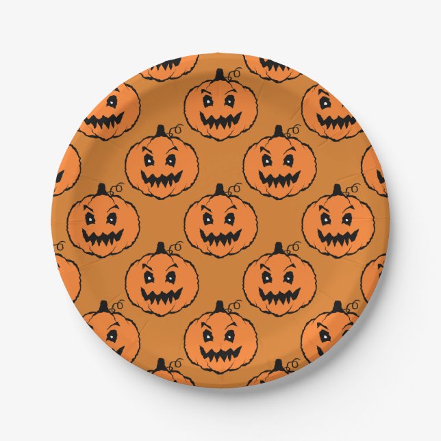 Halloween Horror Pumpkin Pattern Paper Plate (Front)