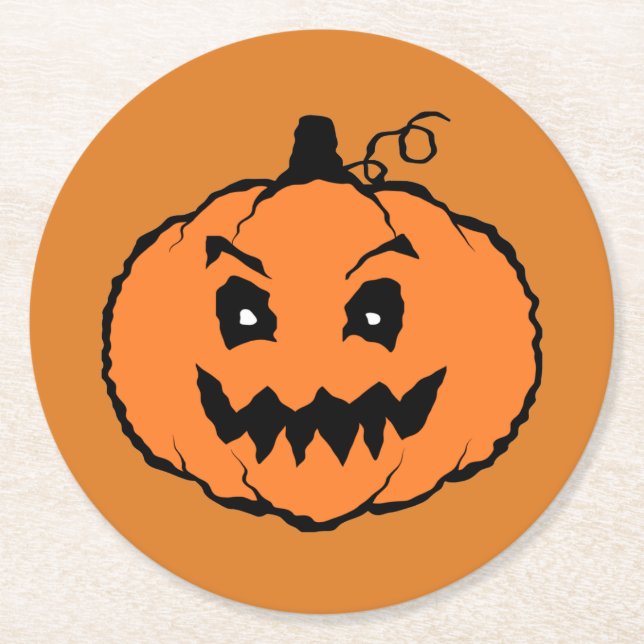 Halloween Horror Pumpkin Round Paper Coaster (Front)