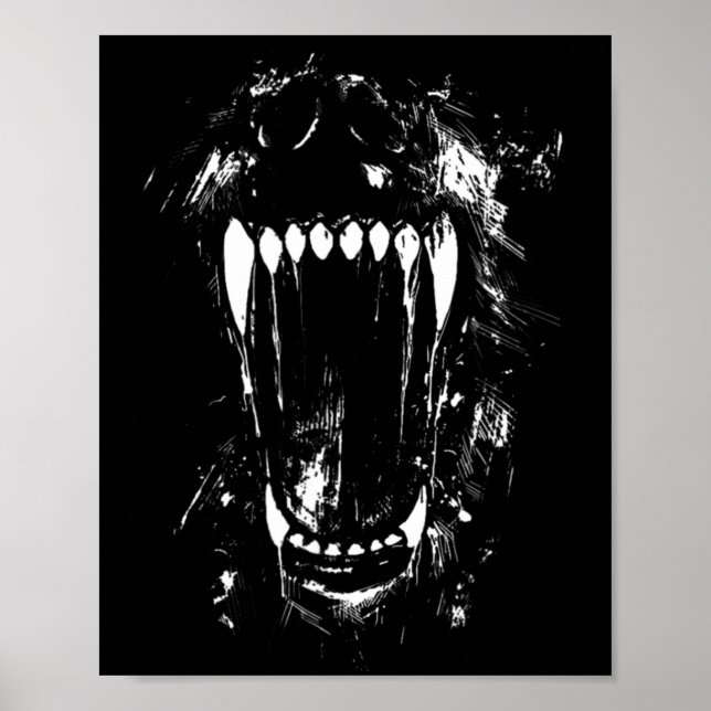 Halloween Horror Wolf Dog Vampire Monster Teeth Poster (Front)