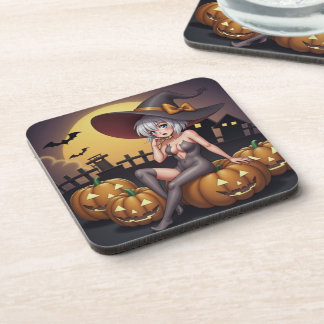 Halloween Hot Anime Witch on Jack-O-Lantern Coaster