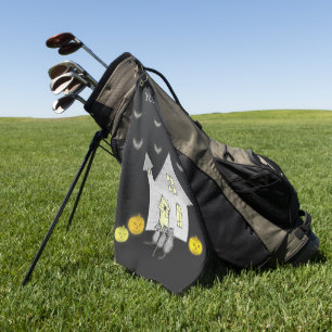 Halloween House, Black Cats, Bats, Pumpkins Golf Towel