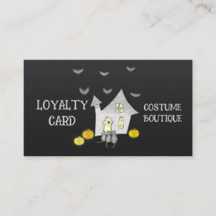 Halloween House, Black Cats, Bats, Pumpkins Loyalty Card