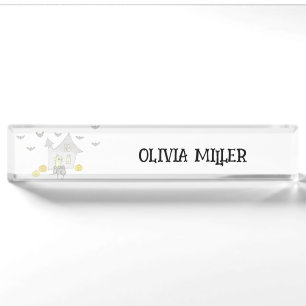 Halloween House, Black Cats, Bats, Pumpkins Nameplate