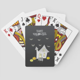 Halloween House, Black Cats, Bats, Pumpkins Playing Cards
