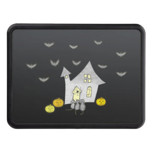 Halloween House, Black Cats, Bats, Pumpkins Trailer Hitch Cover