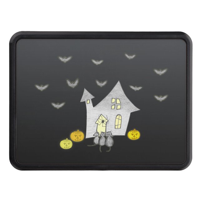 Halloween House, Black Cats, Bats, Pumpkins Trailer Hitch Cover (Front)