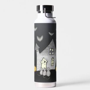 Halloween House, Black Cats, Bats, Pumpkins Water Bottle