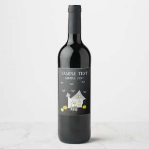 Halloween House, Black Cats, Bats, Pumpkins Wine Label