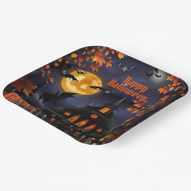 Halloween House Paper Plate (Angled)