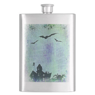 Halloween House Spiders + Bats! Hip Flask