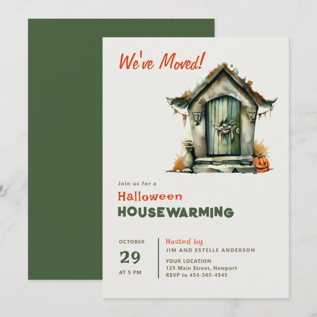 Halloween House Warming Monster Digs Watercolor Invitation (Front/Back)