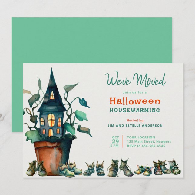 Halloween House Warming New Address Shoes Plant Invitation (Front/Back)