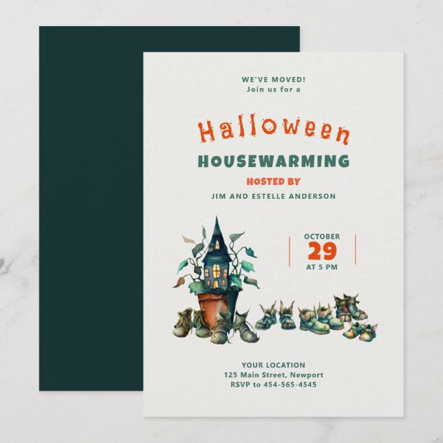 Halloween House Warming We Moved Gremlin Shoes Invitation (Front/Back)