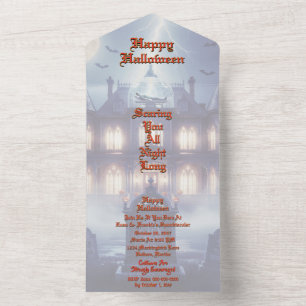 Halloween House With Frankie, Dark Blue All In One Invitation