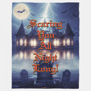 Halloween House With Frankie, Dark Blue Fleece Blanket