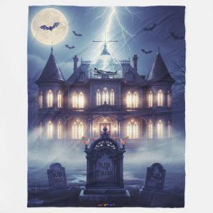 Halloween House With Frankie, Dark Blue Fleece Blanket