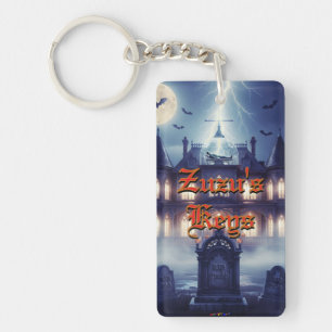 Halloween House With Frankie, Dark Blue Keychain