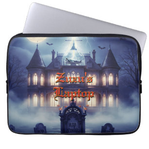 Halloween House With Frankie, Dark Blue  Laptop Sleeve