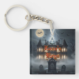 Halloween House With Frankie, Dark Grey Keychain