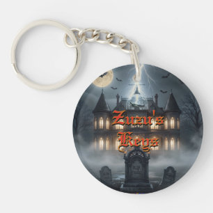 Halloween House With Frankie, Dark Grey Keychain