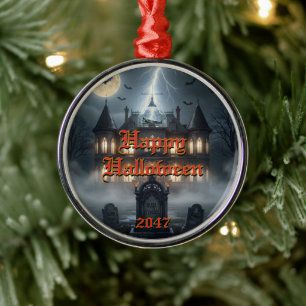Halloween House With Frankie, Dark Grey Metal Ornament