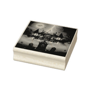 Halloween House With Frankie, Dark Grey Rubber Stamp