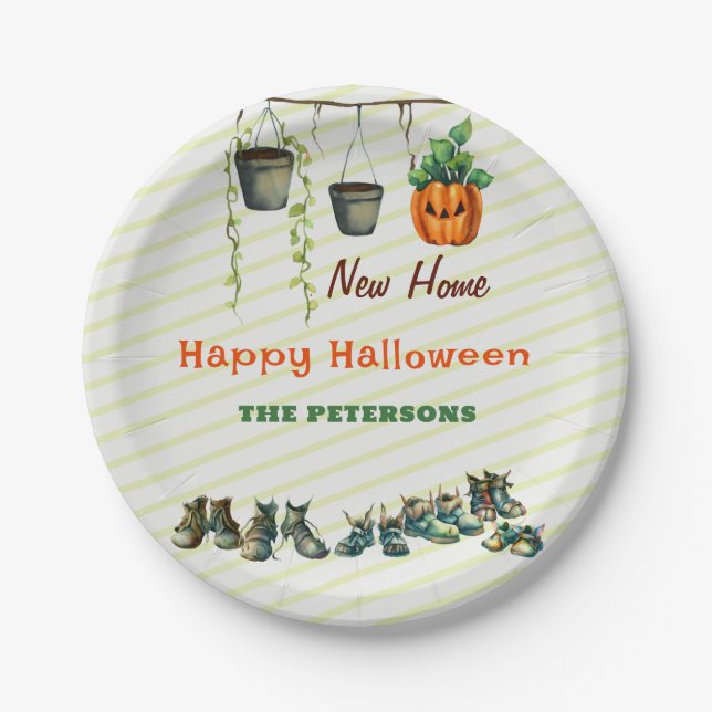 Halloween Housewarming Party Gremlin Shoes Plants Paper Plate (Front)