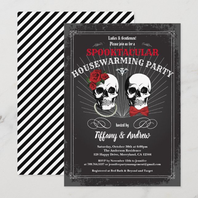 Halloween housewarming party invitation. Black red Invitation (Front/Back)