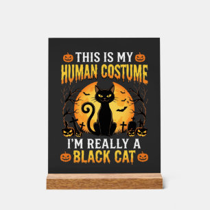 Halloween Human Costume Black Cat Graveyard Acrylic Sign