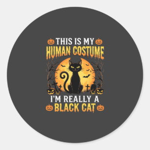 Halloween Human Costume Black Cat Graveyard Classic Round Sticker