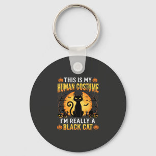 Halloween Human Costume Black Cat Graveyard Keychain