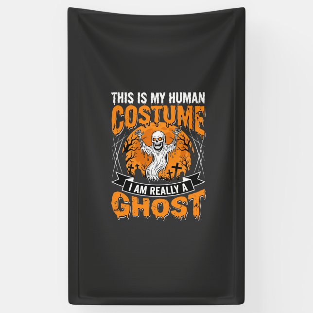 Halloween Human Costume Ghost Skeleton Graphic Banner (Vertical)