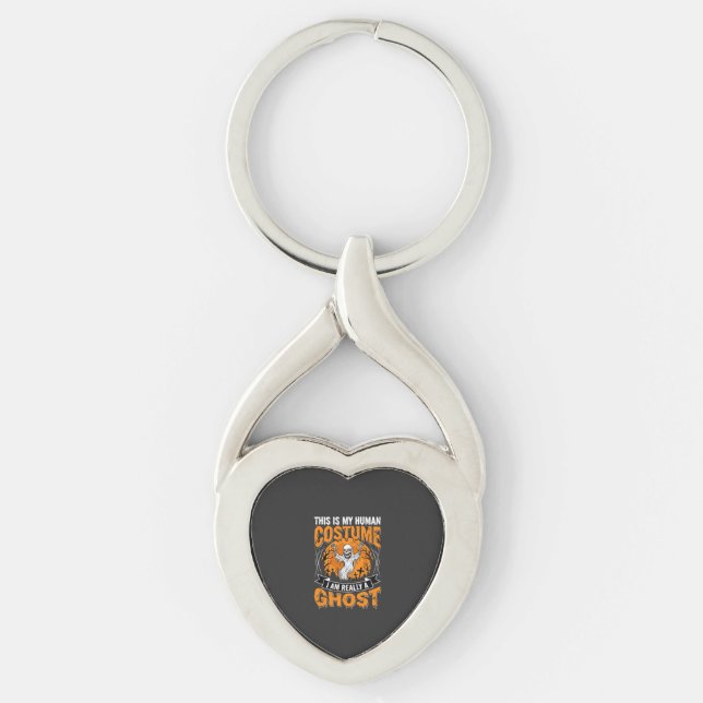 Halloween Human Costume Ghost Skeleton Graphic Keychain (Front)